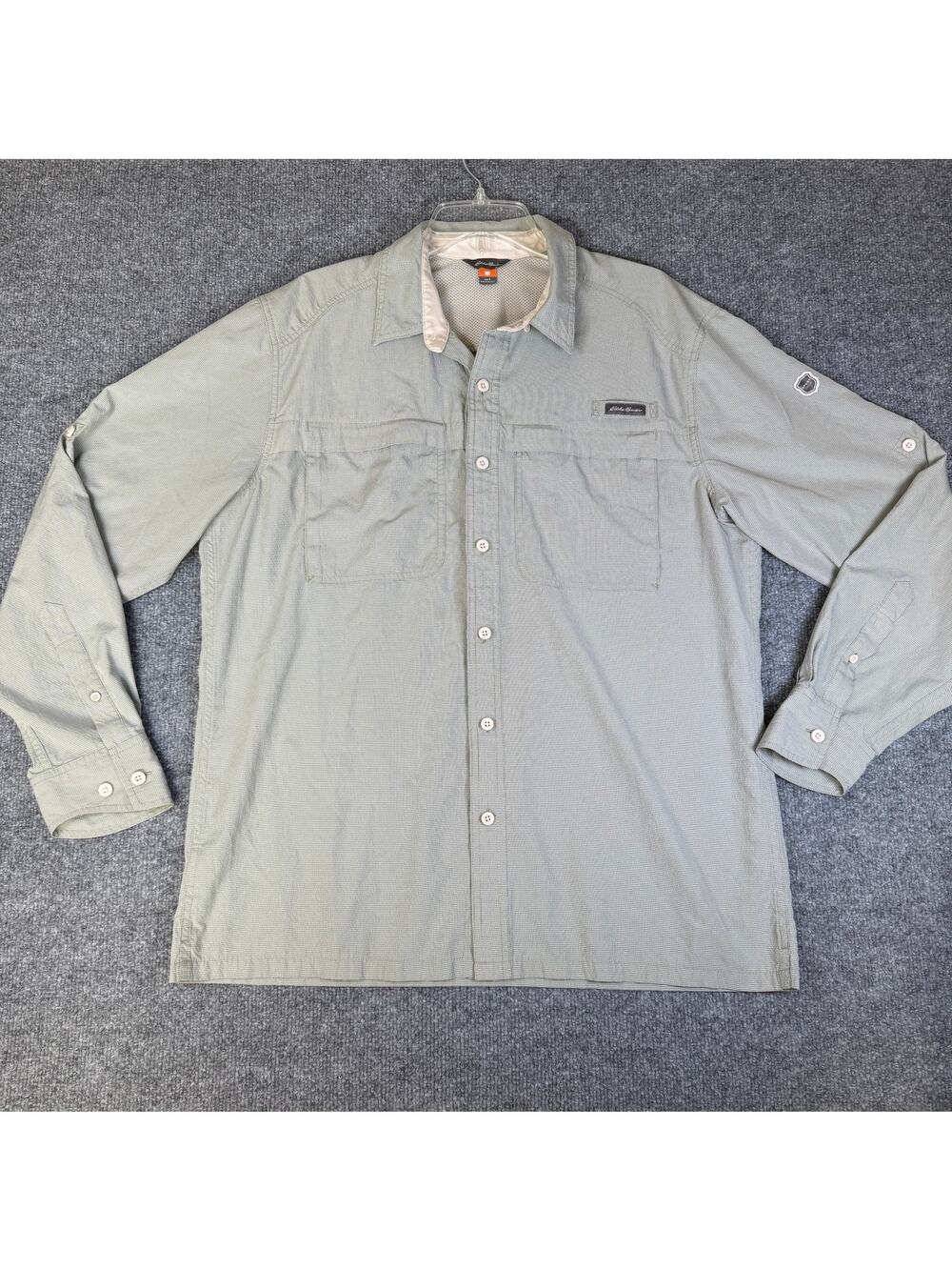 Eddie Bauer Mens Large Fishing Shirt Green Long Sleeve UPF Ventilation Hiking